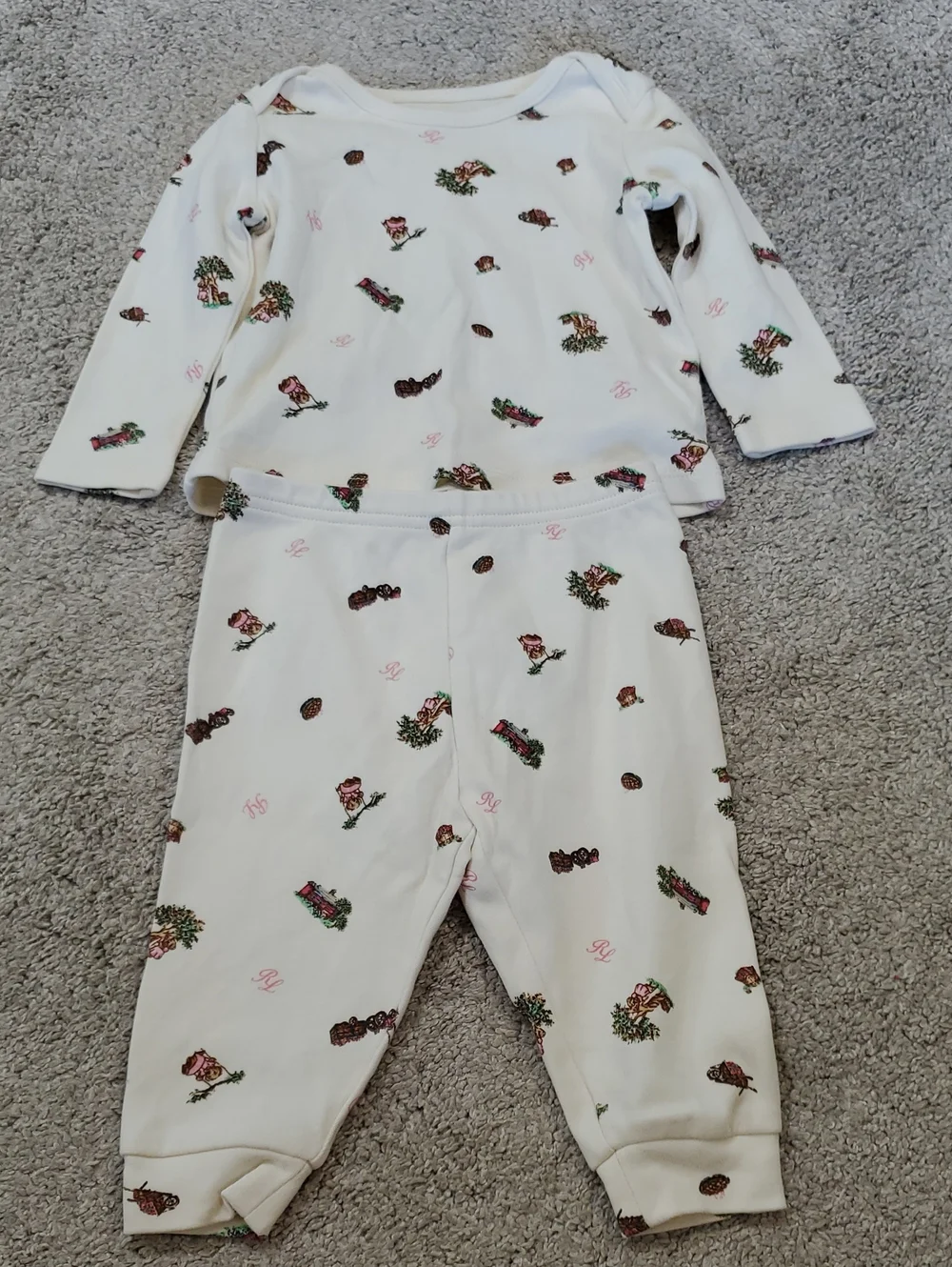 Polo Ralph Lauren Pajama Set - Long Sleeve. Polo Bear Print. 6 Months